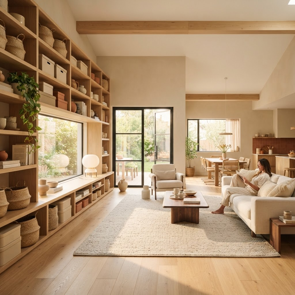 Clear Plastic Storage Box styled in a calm, organised home